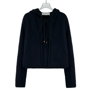 (XL) celine 黑色棉質毛呢短版外套
