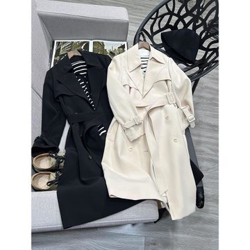 70%進口三醋酸！垂墜質感有型~百搭系帶雙排扣中長款風衣外套女秋