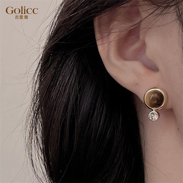 【Gulicc】古莉可 耳環 法式美拉德幾何鑲鑽耳環