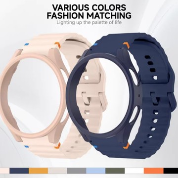 適用於 谷歌 Google Pixel Watch 4 3 2 1系列 41mm 45mm 縫線波浪紋錶帶+pc殼膜一體