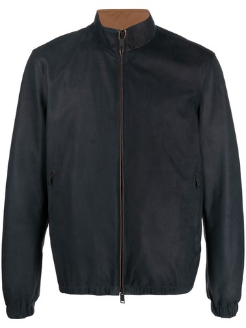Zegna - leather zip-up jacket - men - Polyester/Calf Leather - 46 - Black