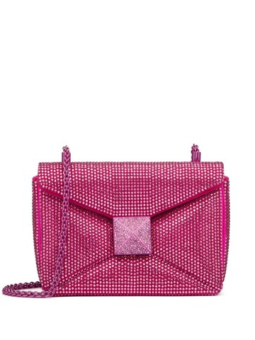 Valentino Garavani - One Stud crystal-embellished shoulder bag - women - Lambskin/Lambskin/Metal/glass - One Size - Pink