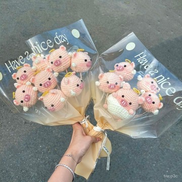 台灣熱賣手工編織diy自製可愛天使豬豬花束材料包送女友閨蜜生日節日禮物 NKOT