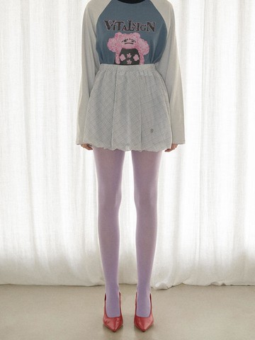 Check Chiffon Balloon Mini Skirt [Light Blue]