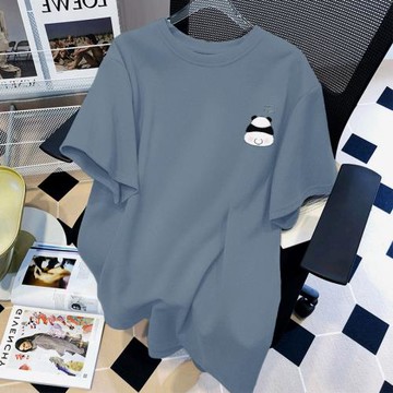 大碼mm胖潮t恤正肩短袖oversize霧霾藍洋氣寬松情侶裝半袖女上衣