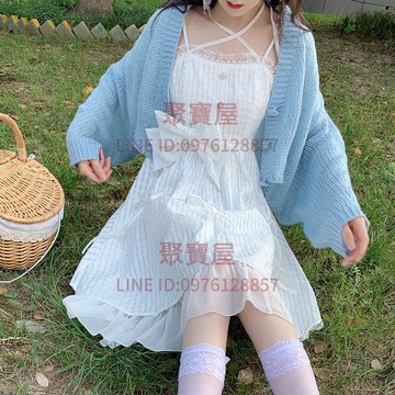 細肩帶洋裝公主裙蝴蝶結公主裙毛衣套裝女吊帶連衣裙兩件套春秋季新款【聚寶屋】