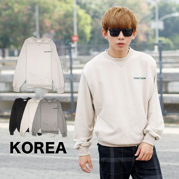 【NB1590J】韓國製小V領造型電繡SIGNATURE高磅數大學TEE(LE-JC101)