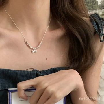 🔥限時下殺🔥碎銀子蝴蝶結項鏈女鎖骨鏈簡約輕奢小衆設計2024年新款爆款毛衣鏈