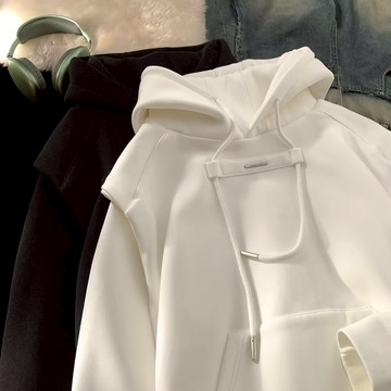純棉帽t 美式復古休閒帽T 字母簡約連帽衫 內刷毛帽踢 寬鬆衛衣 情侶上衣 保暖上衣