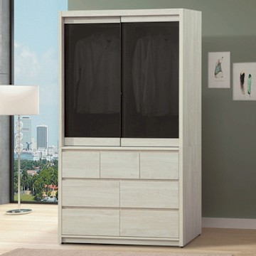 文創集 麗納卡4尺玻璃推門七抽衣櫃-120x56x208cm免組