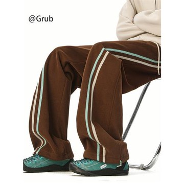 美式條紋織帶衛褲男女冬復古潮牌hiphop運動長褲寬松百搭休閑褲子
