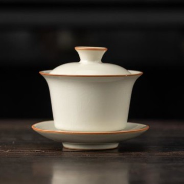 晨翔 米黃汝窯三才蓋碗茶杯高檔套裝防燙帶蓋泡茶三件套功夫茶具