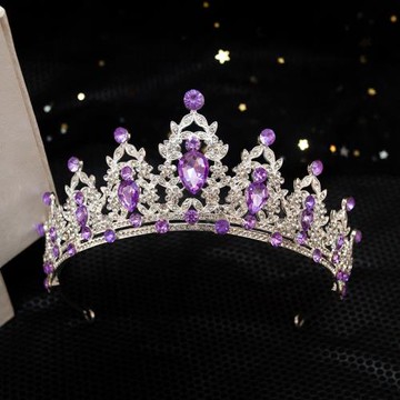 皇冠頭飾兒童公主高端生日演出皇冠發夾紫色發箍女童女孩走秀王冠