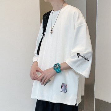 🚀虧本到貨&舒適透氣⚡港風T恤男寬鬆大碼衣服男士短袖ins潮牌半袖五分袖韓版上衣bf體恤