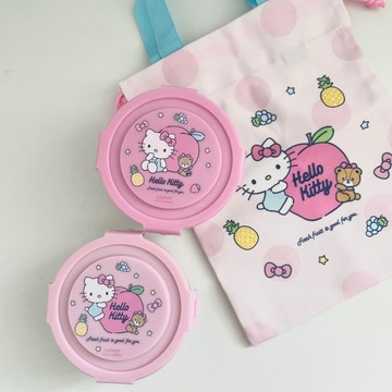 🇰🇷 韓國KKOBA 現貨 三麗鷗 SANRIO 便當盒 KITTY 圓形不鏽鋼 束口提袋 午餐盒 三件組 餐盒 便當盒
