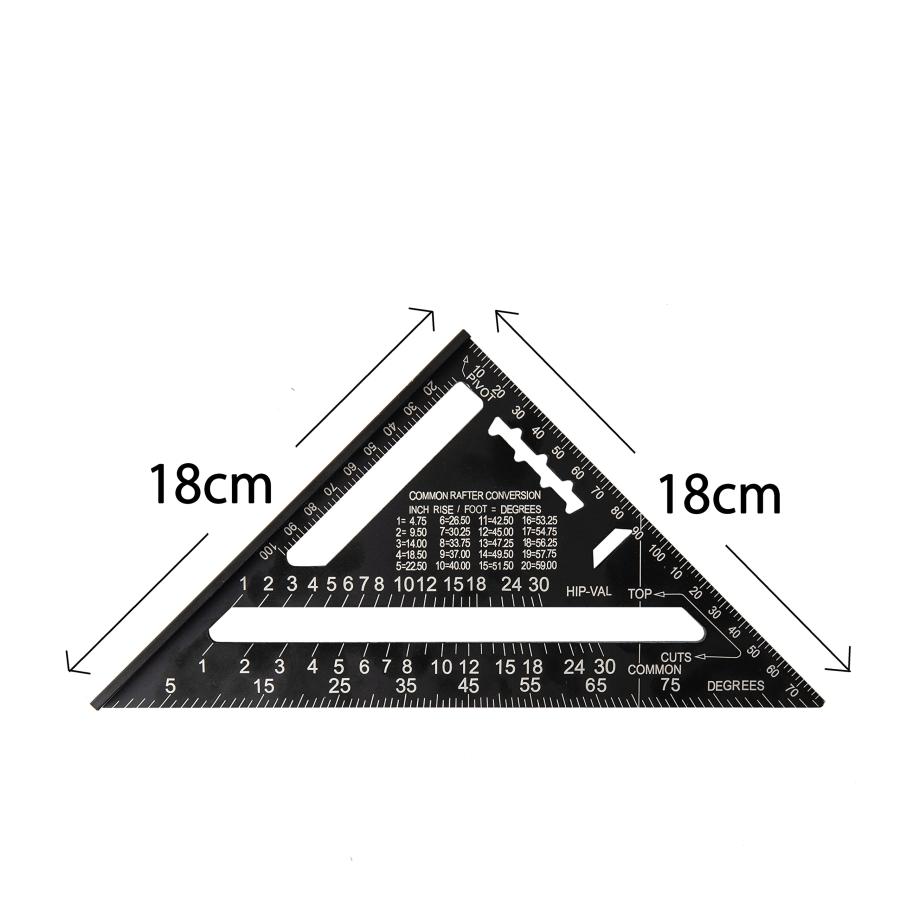 Beslands三角定規 木工用 丸鋸定規 18cm 両面目盛り アルミ合金 ブラック 分度器 建築 製図 大工道具 測量用品 0-90度