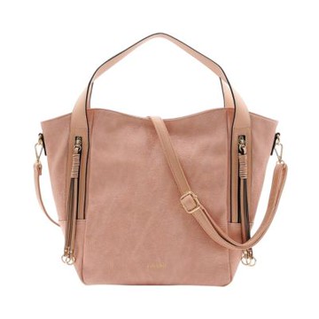 FIRANO-雙側拉鍊軟皮革手提/斜背兩用包(沙粉色)