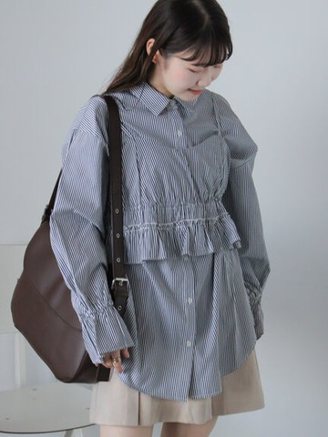 【SET ITEM】荷葉邊層次吊帶背心+糖果袖翻領襯衫(0F000570810) - ehka sopo