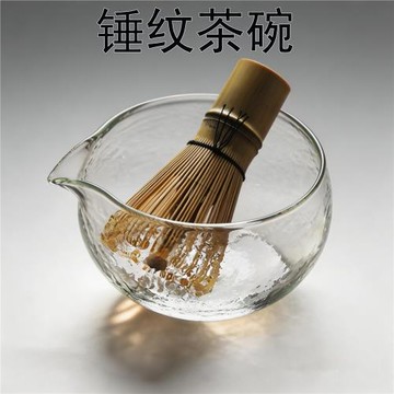 【可加熱點茶碗】晶瑩日式錘目紋玻璃抹茶碗點茶碗茶筅冷泡打茶碗
