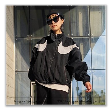 【HAO NICE】超吸眼球 NIKE Sportswear Swoosh對稱雙勾 梭織 長袖 立領運動外套 夾克 短款