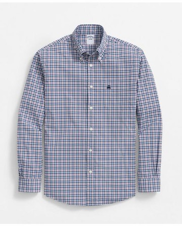 Brooks Brothers Men's Performance Series Stretch Button-Down Collar, Checked Sport Shirt | Navy | Size 2XL