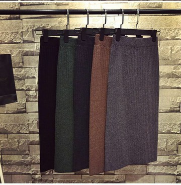 韓版高腰開叉針織長裙【P209】