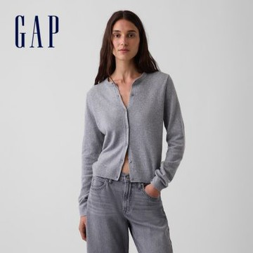 【GAP】CashSoft短版開襟衫-麻灰色(800546)
