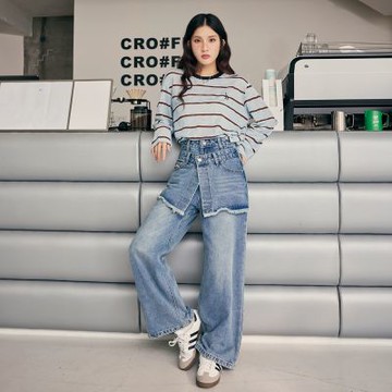 OB嚴選中大尺碼-純棉雙褲頭造型直筒牛仔褲《BA7857》