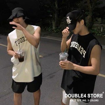 【DOUBLE4】韓國 挺版 PEACEOUT  耐洗 抗皺 運動背心 無袖背心 健身背心 寬鬆背心 男背心 2246