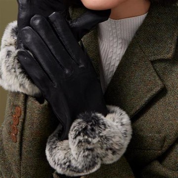 【米蘭精品】羊皮手套觸控手套-保暖兔毛防風加厚女配件黑色74jw29