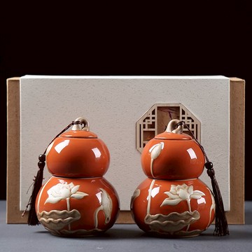 哥窯葫蘆茶葉罐陶瓷普洱 汝密封罐青瓷存儲物罐大小號半斤一斤裝1入