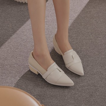 蒙德里安幾何-魔鬼粘穿脫尖頭粗跟鞋-白色