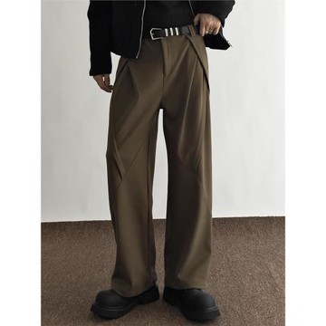 SNEIKLAU 壓褶西褲男小眾結構立體裁剪直筒毛呢廓形cleanfit長褲