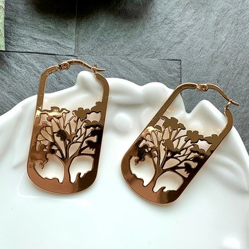 樹林鏤雕長方形耳環 圈型耳環