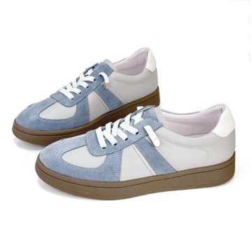 Robinlo 簡約復古真皮厚底休閒鞋德訓鞋 WAYNE 莫蘭迪藍