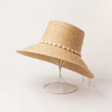 草帽遮陽帽-貝殼裝飾高平頂大簷女帽子73zr35【獨家進口】【米蘭精品】