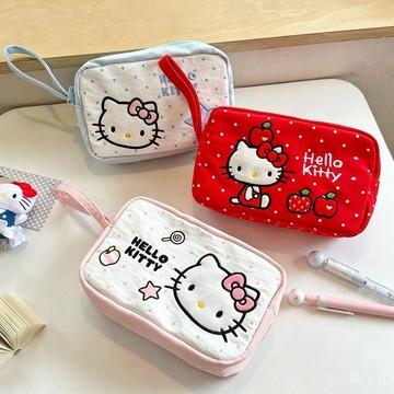 🍀臺灣出貨🍀卡通貓咪筆袋可愛KT化妝包兒童文具收納袋少女外出化妝品洗漱包