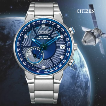 CITIZEN 星辰 GENTS 光動能 GPS衛星對時 萬年曆不鏽鋼腕錶-藍44mm(CC3030-53L)