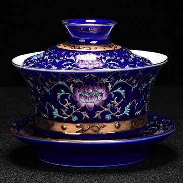 琺瑯彩蓋碗青花瓷三才茶碗茶具茶杯琺瑯彩泡茶蓋碗蓋大號單個套裝