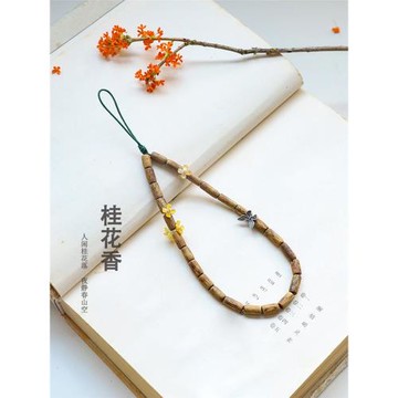 【桂花香】天然奇楠沉香手機掛鏈蝶貝桂花925銀飾國風手腕掛繩