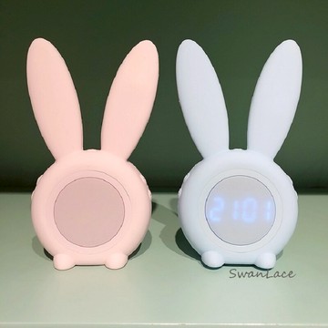 Swanlace 粉嫩小兔子兒童電子鬧鐘靜音床頭鈴夜光數字智能時鐘表