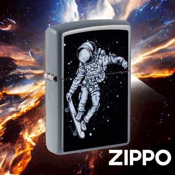 【ZIPPO官方旗艦店】滑板太空人防風打火機 現貨 外星 不易沾指紋 淺灰色 光滑平順 翱翔宇宙 終身保固 48644