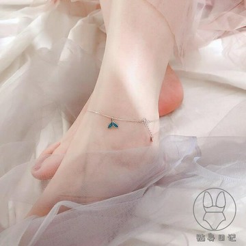 s925銀藍色魚尾腳鏈簡約個性氣質小眾設計腳環韓版女款【倪醬小鋪】