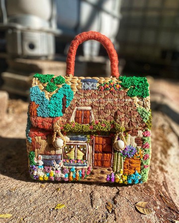 水葫蘆包，手工刺繡，單面繡花