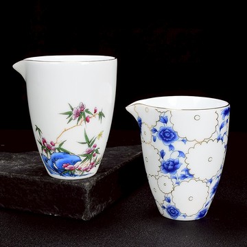 玉泥影青公道杯公杯帶茶漏套裝手繪家用分茶器倒茶器功夫茶具配件