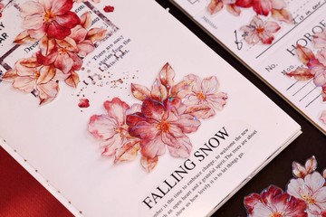 赤相思  復古紅花卉和紙PET貝殼光手帳拼貼膠帶咕卡拼貼