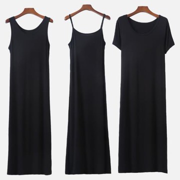 新款莫代爾吊帶連衣裙女2025夏季內搭打底黑色背心長裙春秋裙子