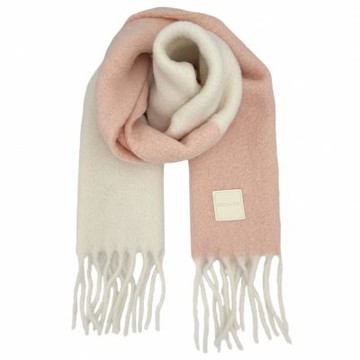 COACH 方標LOGO雙色羊駝毛流蘇保暖圍巾(粉紅/白)