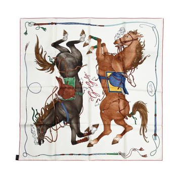 Hermes 愛馬仕Grand Galop 90 手工捲邊斜紋真絲方巾(奶油色/皮革色/綠色)
