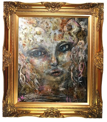 幻想女人貓原創壓克力混合媒體繪畫